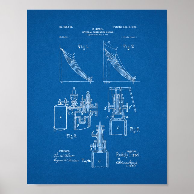 Poster Brevet du moteur à combustion interne - Plan direc (Devant)