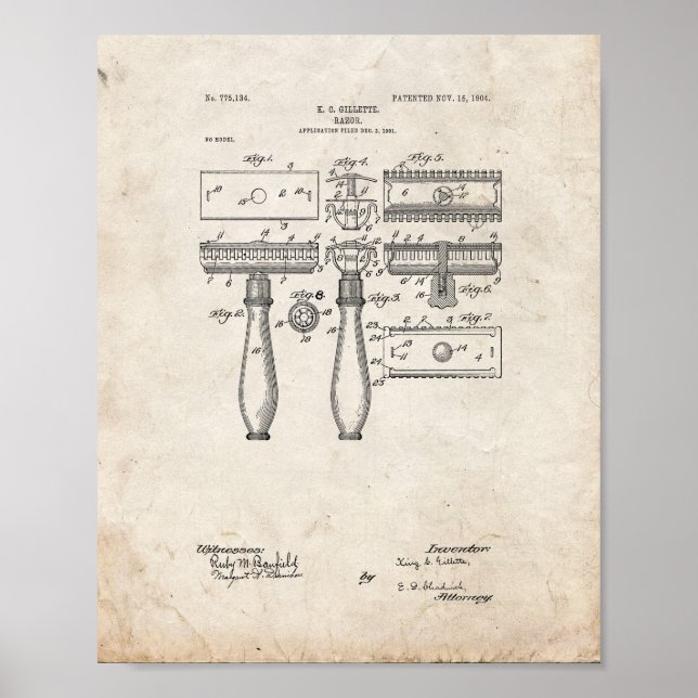 Poster Brevet Gillette Razor - Vieux look (Devant)