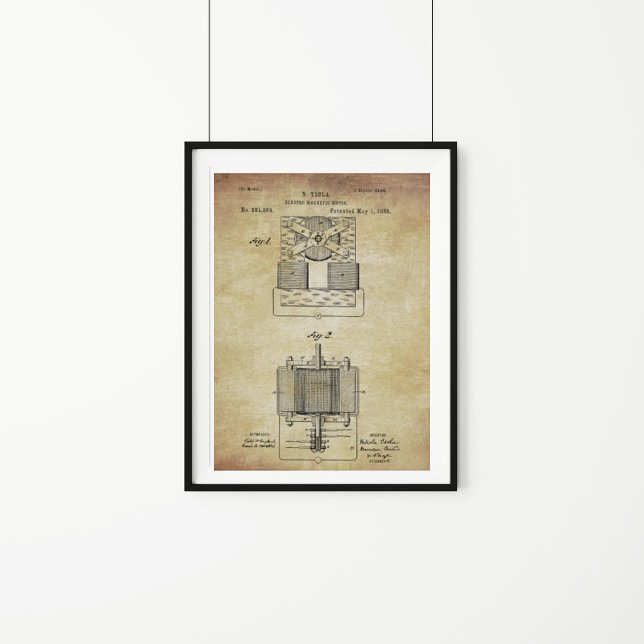 Poster Brevet magnétique vintage Tesla Electro (Créateur téléchargé)