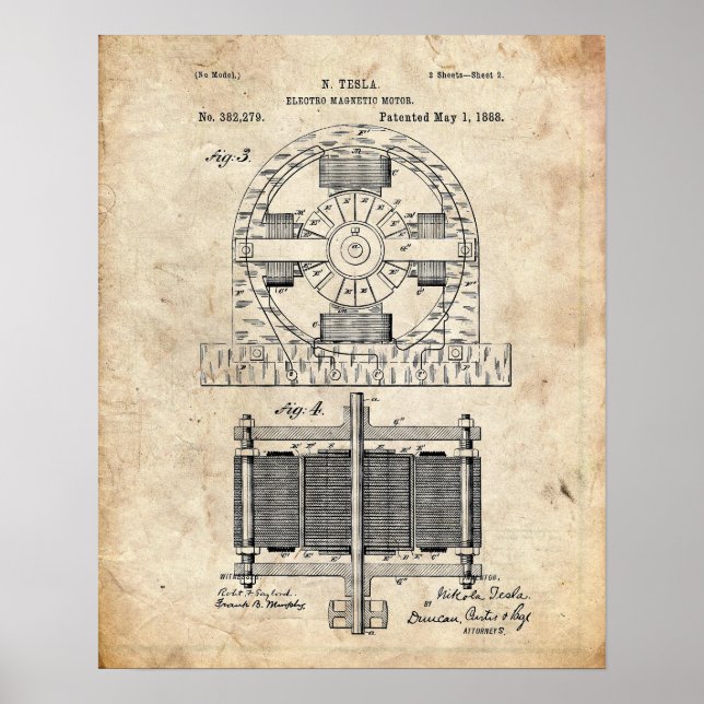 Poster Brevet moteur Tesla Electro (Devant)