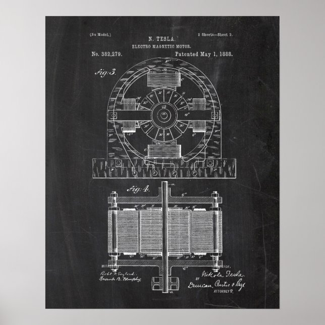 Poster Brevet moteur Tesla Electro (Devant)