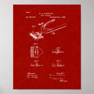 Poster Brevet pour trompe-cheveux - Rouge Bourgogne