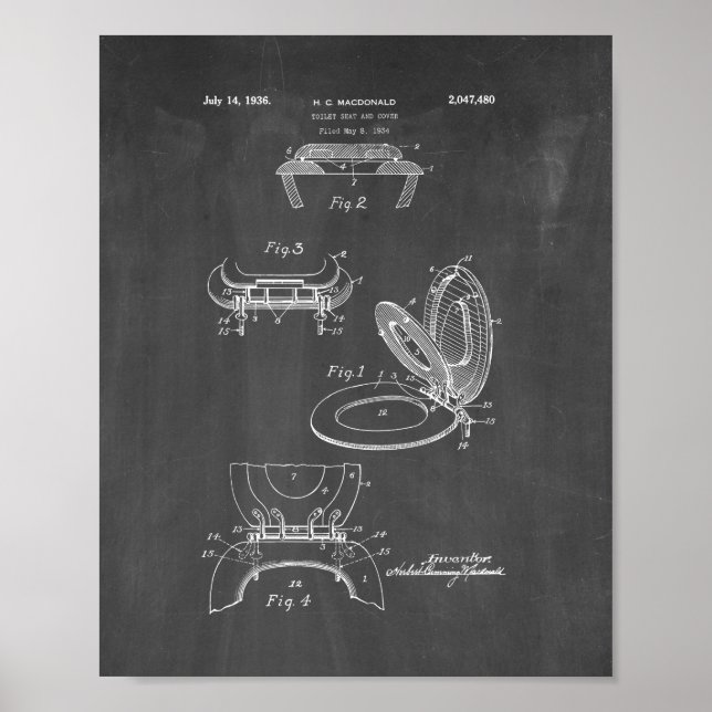 Poster Brevet Toilette Et Couvercle - Panneau De Chaleur (Devant)
