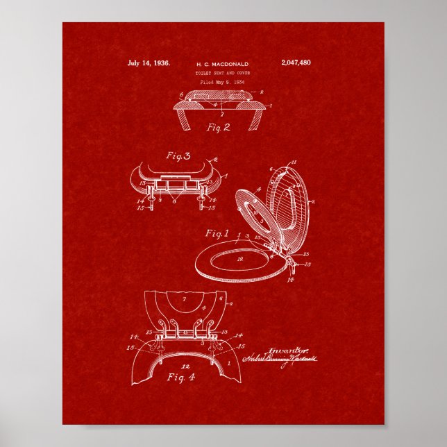 Poster Brevet Toilette Et Couvercle - Rouge Bourgogne (Devant)