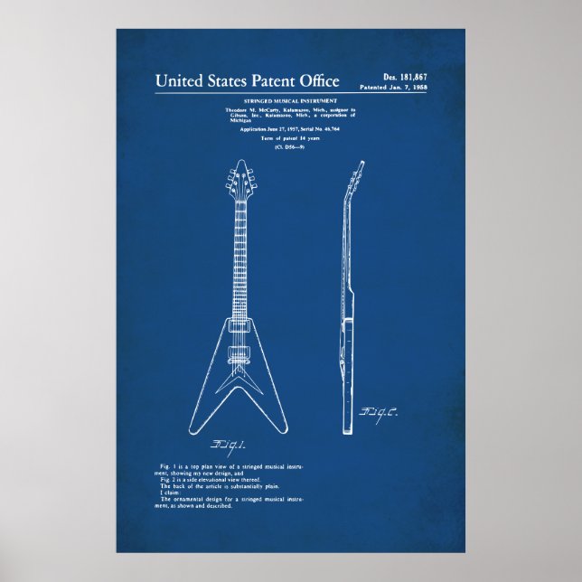 Poster Brevet US - Gibson Flying V (Devant)