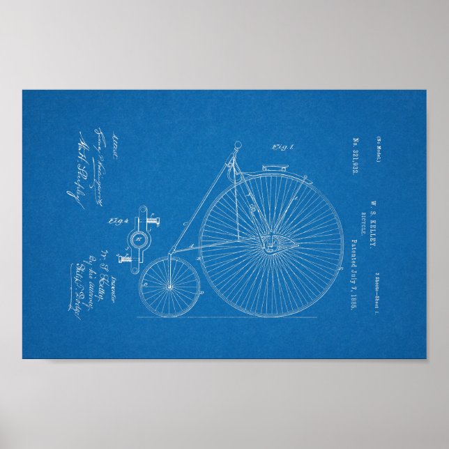 Poster Brevet Vintage à bicyclette haute roue 1885 Imprim (Devant)