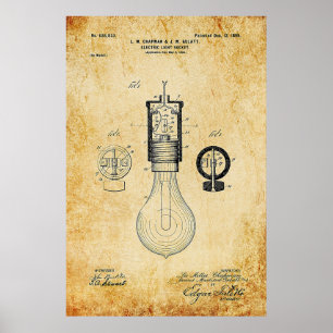 Poster Brevet vintage d'ampoule