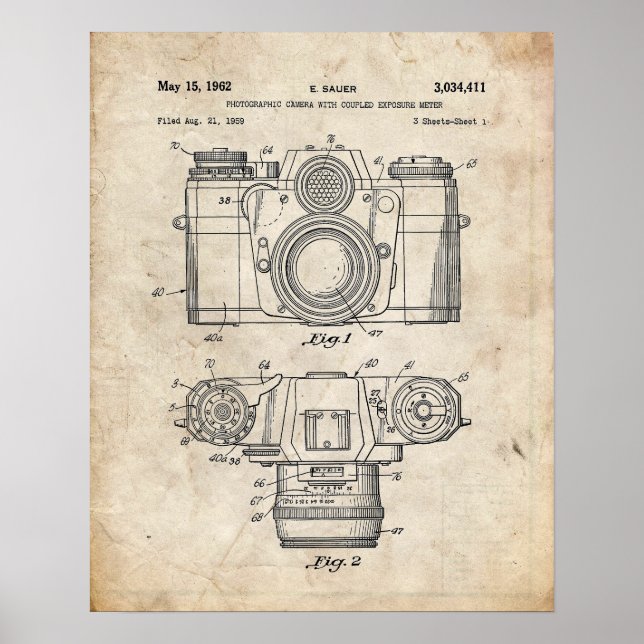 Poster Brevet vintage d'appareil-photo (Devant)