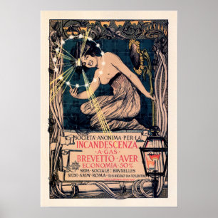 Poster BREVETTO AUER Incandescenza Electric Old Italian