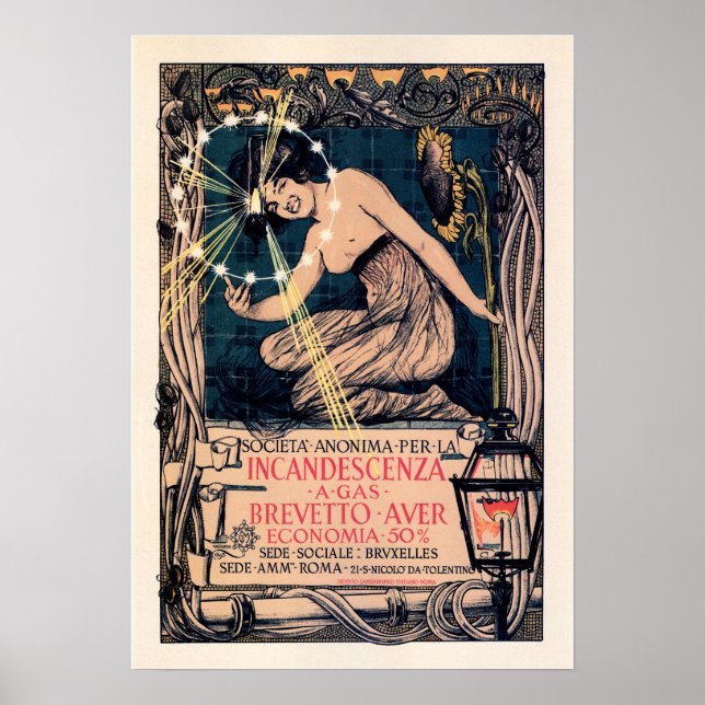 Poster BREVETTO AUER Incandescenza Electric Old Italian (Devant)