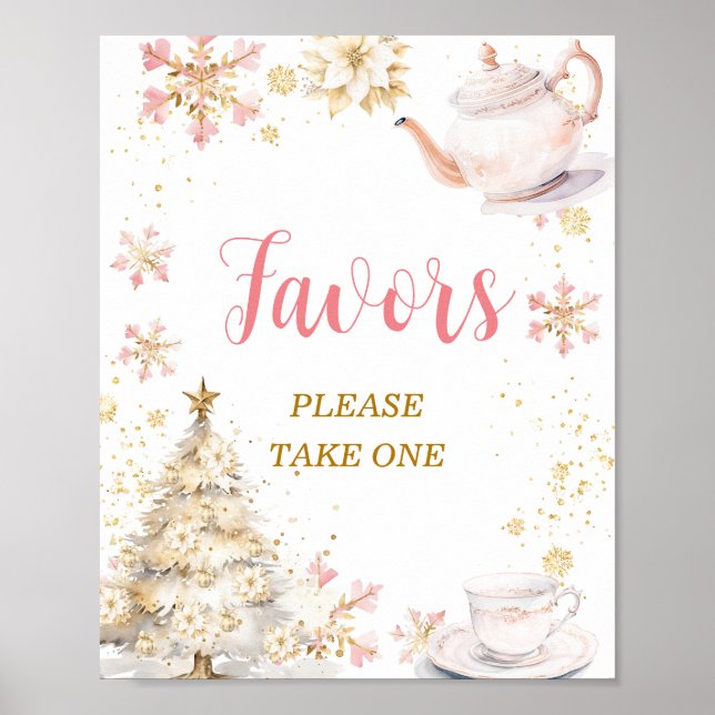 Poster Brewing Pink Winter Tea Party Baby Shower Favors (Devant)