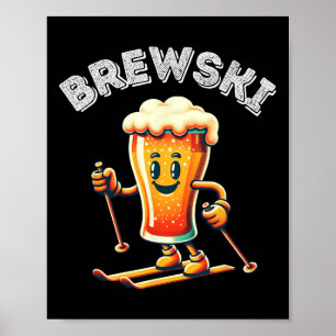 Poster Brewski Winter Ski Bière Ski Retro Cartoon Drôle
