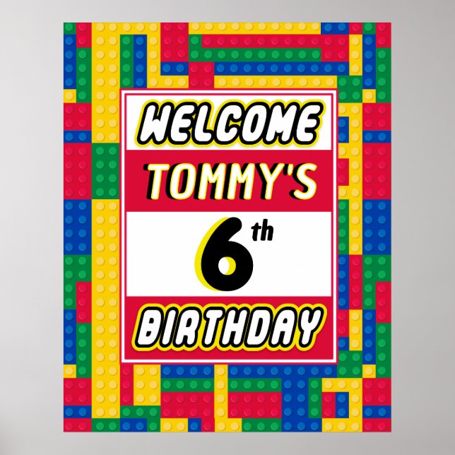Poster Brick Builder Customizable Birthday Party Welcome  (Devant)
