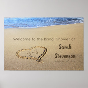 Poster Bridal Shower Welcome Sign Heart in Sand Initials