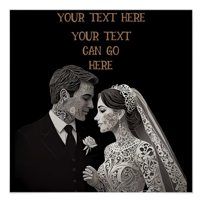 Poster Bride & Groom Delicate blanc sur noir (Devant)