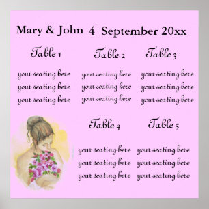 Poster BRIDE Wedding seating chart.