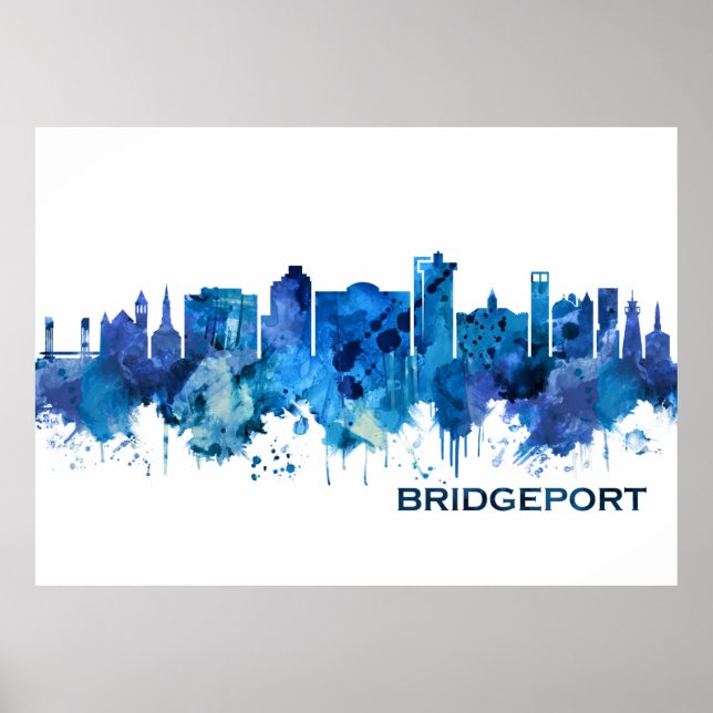 Poster Bridgeport Connecticut Skyline Blue (Devant)