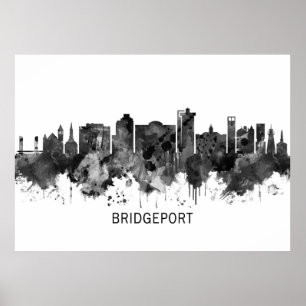 Poster Bridgeport Connecticut Skyline BW