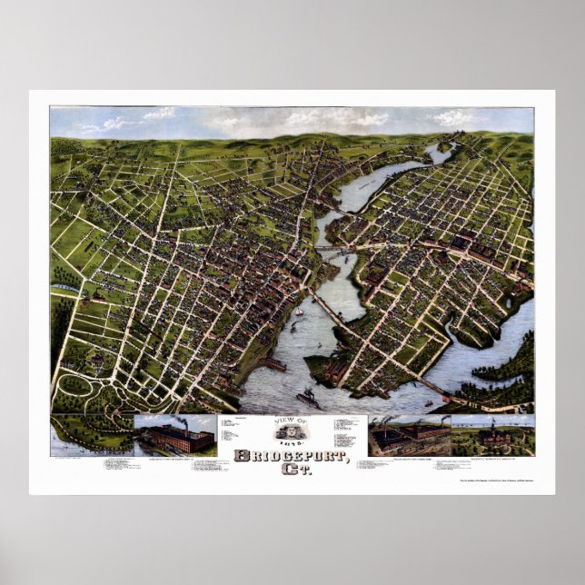 Poster Bridgeport, TC Carte panoramique - 1875 (Devant)