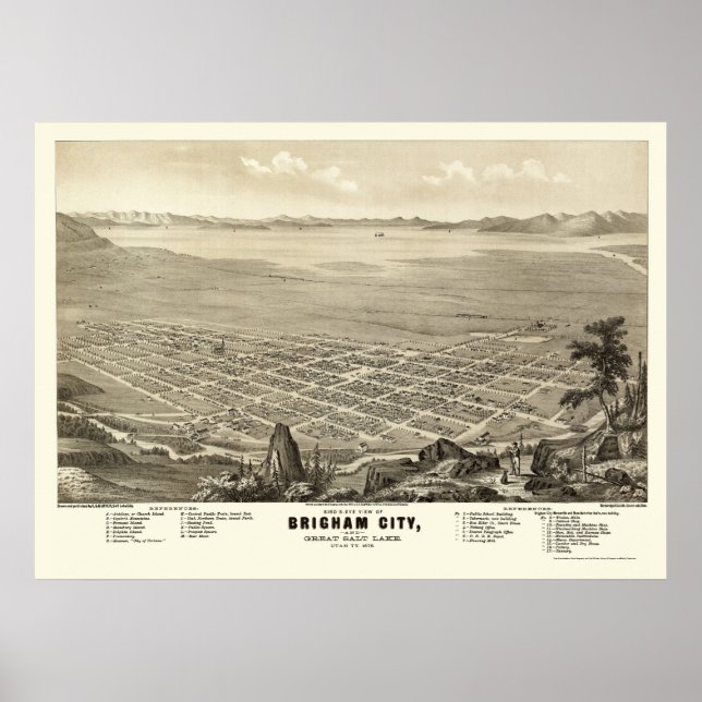 Poster Brigham City, UT Carte panoramique - 1875 (Devant)