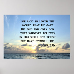 POSTER BRIGHT BLUE JOHN 3:16 OCEAN PHOTO DESIGN