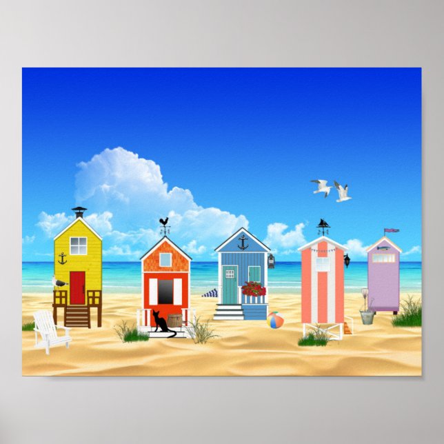 Poster Bright Colorée Ocean Beach House Été Amusant (Devant)