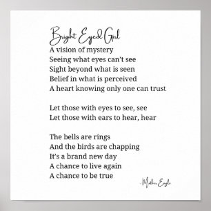 Poster Bright Eyed Girl Inspirational Poem Wall Art