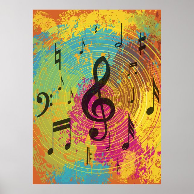 Poster Bright Music Notes sur l'explosion de couleur (Devant)