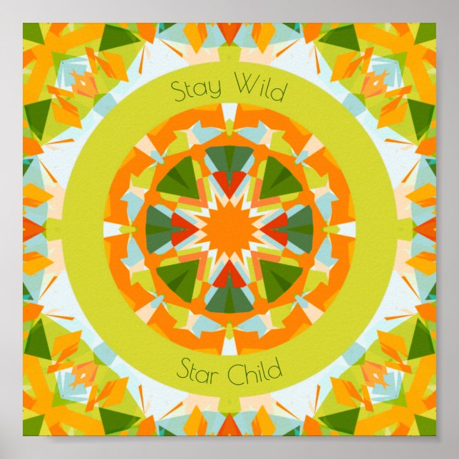Poster Bright Orange Green Stay Wild Star Child Nursery (Devant)
