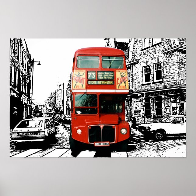 Poster Bright Red Bus à Londres (Devant)