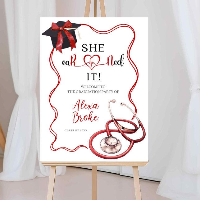 Poster Bright Red Coquette Nurse Graduation Welcome Sign (Créateur téléchargé)