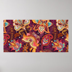 Poster Bright seamless pattern in paisley style. Colorful