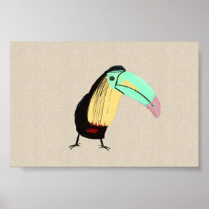 Poster Bright Tropical Bird Toucan sur toile lin