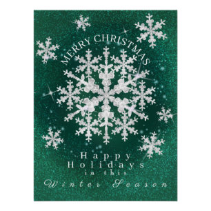 Poster brillant blanc vert des lacs de neige