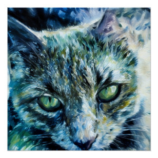Poster brillant de chat à l'oeil vert superbe