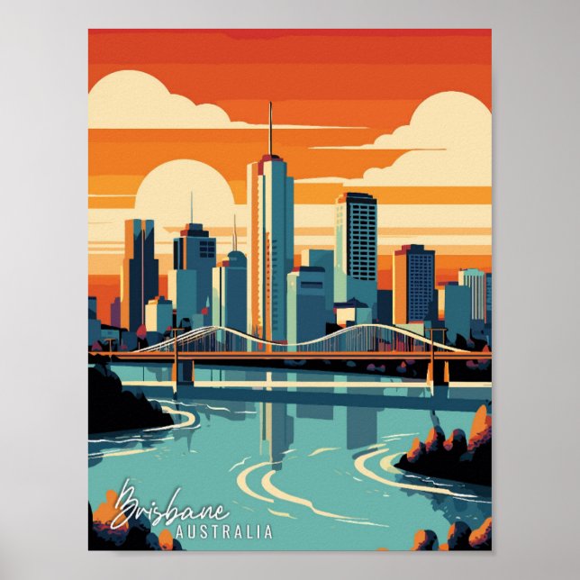 Poster Brisbane Australie Art illustration de voyage vint (Devant)