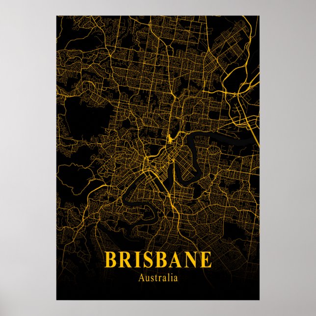 Poster Brisbane - Australie Carte de la ville Gold (Devant)
