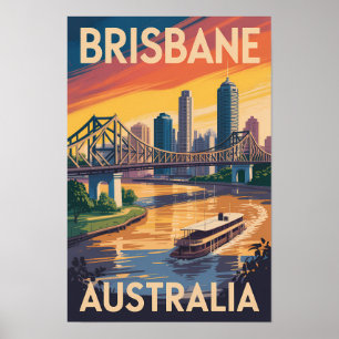 Poster Brisbane Australie Illustration Voyage Art Vintage