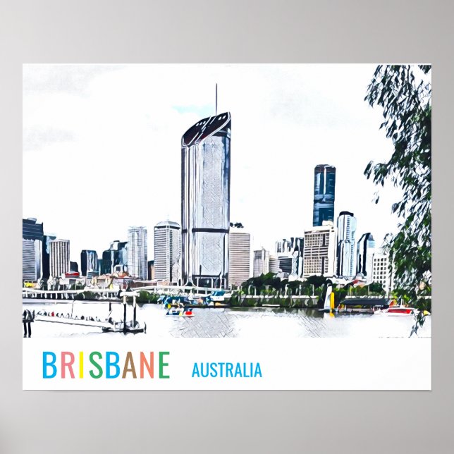 Poster Brisbane Australie ville skyline imprimer voyage (Devant)