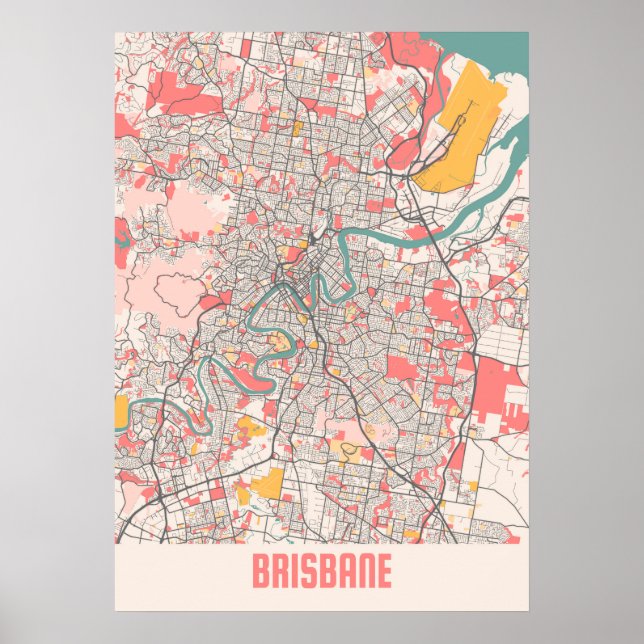 Poster Brisbane - Carte de la ville de Chalk en Australie (Devant)