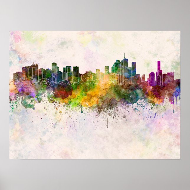 Poster Brisbane skyline en aquarelle arrière - plan (Devant)