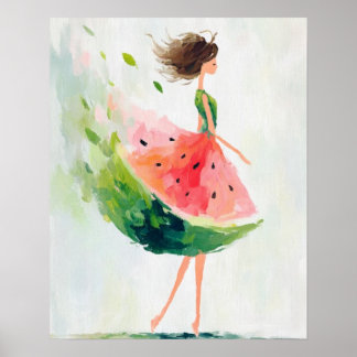 Poster Brise de pastèque – Jeune fille fantaisiste d'été