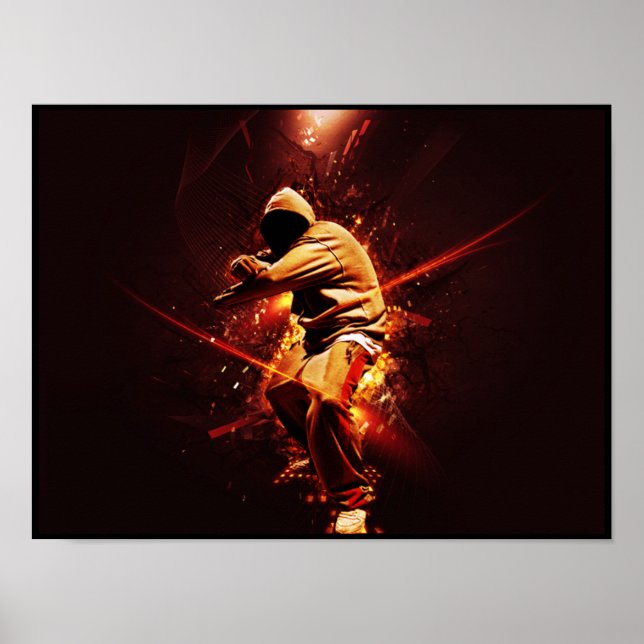 Poster briseur de hip-hop en feu (Devant)