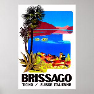 Poster Brissago, Tessin, Suisse. Village et lac