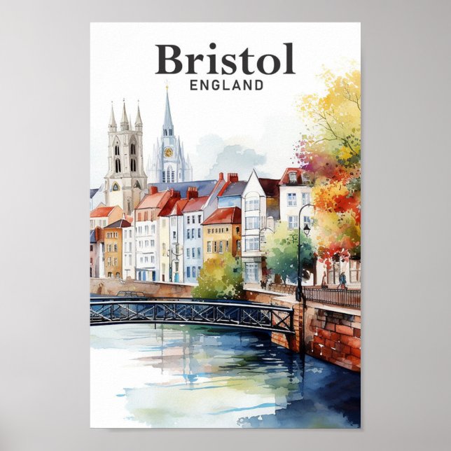 Poster Bristol Angleterre Aquarelle Peinture Voyage (Devant)