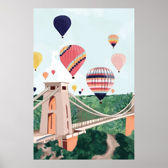 Poster Bristol Art Print, Hot Air Ballotte Wall Art, Clif (Devant)