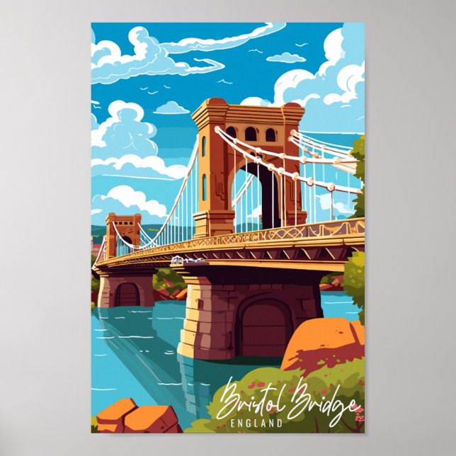 Poster Bristol Bridge Angleterre illustration de voyage v (Devant)