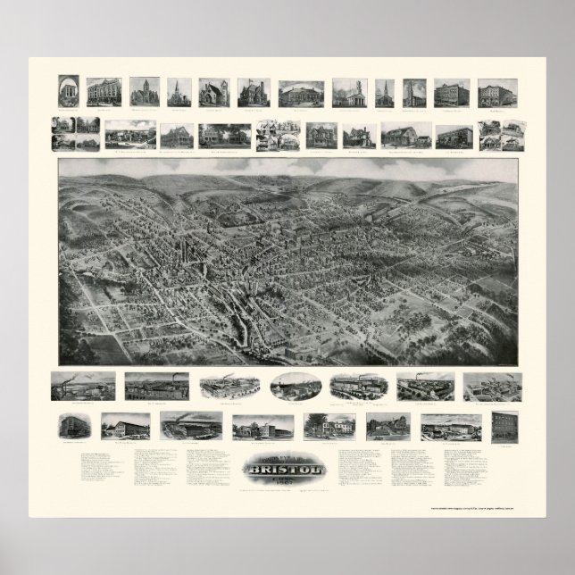 Poster Bristol, CT Carte panoramique - 1907 (Devant)