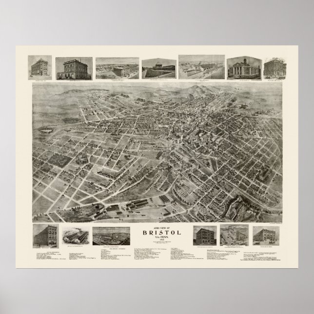 Poster Bristol, TN Carte panoramique - 1912 (Devant)
