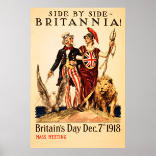 Poster BRITANNIE ! Côte à côte 1918 Alliés de la Prem